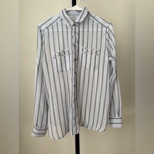 LOFT Ann Taylor Blue Black Striped Button Shirt Women S